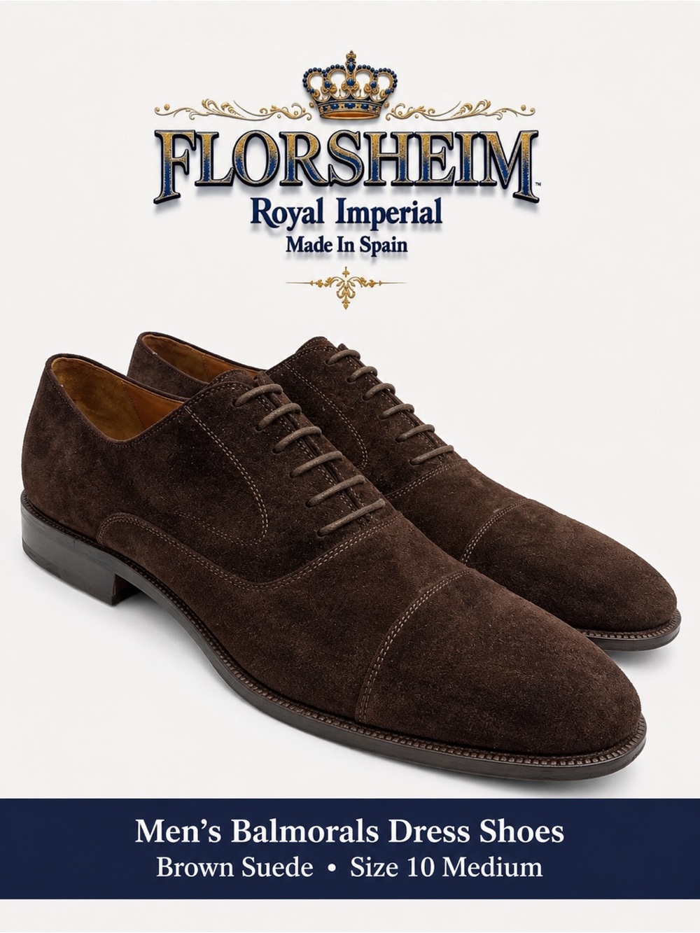 Florsheim Royal Imperial Men’s Balmorals Dress Shoes Brown Suede Size 10 Medium